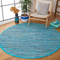 SAFAVIEH Rag Rug, Collection Area Rug - 3' Round, Blue & Multi, Handmade Boho Stripe Cotton, Ideal for High Traffic Areas in Living Room, Bedroom (RAR121B)