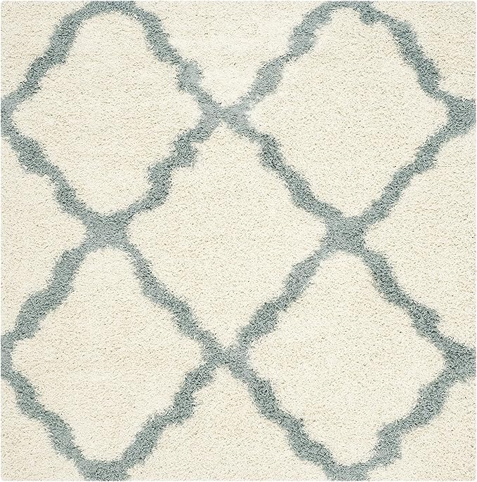 SAFAVIEH Dallas Shag Collection Area Rug - 6' Square, Ivory & Light Blue, Trellis Design, Non-Shedding & Easy Care, 1.5-inch Thick Ideal for High Traffic Areas in Living Room, Bedroom (SGD257J)
