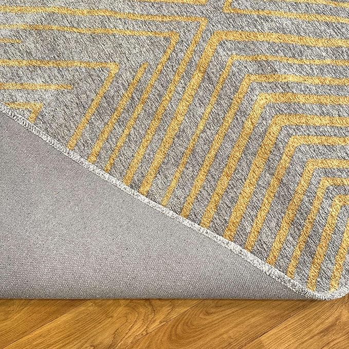Alfa Rich 5x8 Geometric Gray Gold Washable Area Rugs for Living Room Bedroom Kitchen Cotton Rug