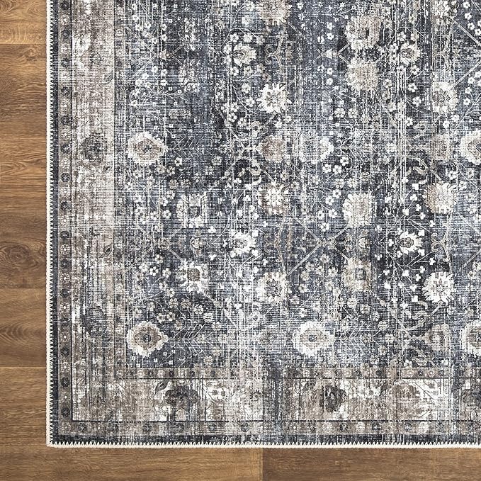Bloom Rugs Washable Non-Slip 10x14 Rug - Black/Brown Traditional Oriental Area Rug for Living Room, Bedroom, Dining Room, and Kitchen - Exact Size: 10' x 14'