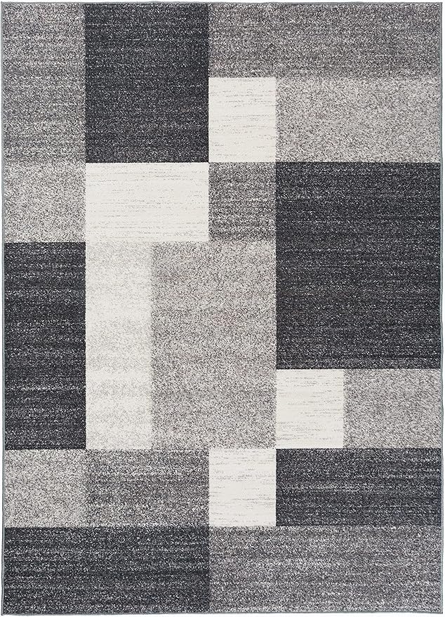 Rugshop Gray Modern Geometric Boxes Non-Slip Area Rug Non-Shedding for Bedroom, Office and Living Room, 3'3" x 5'