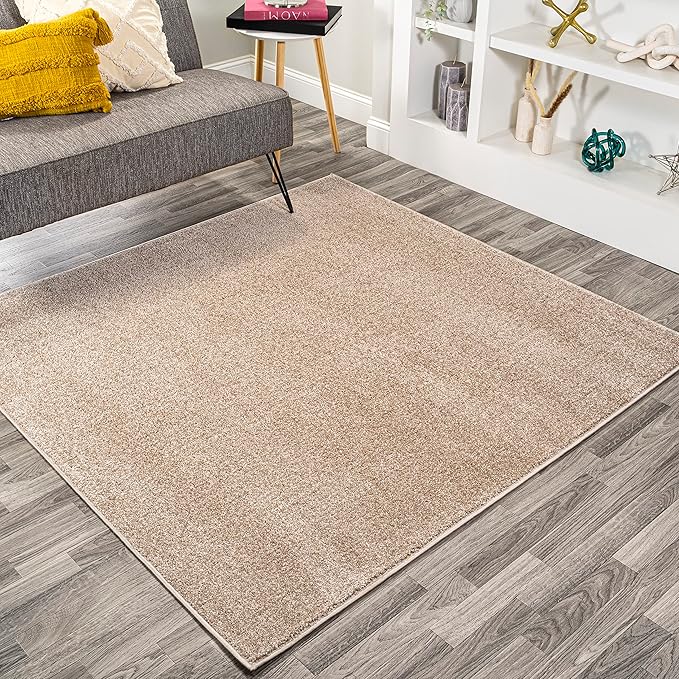 JONATHAN Y Haze Solid Low-Pile Beige 9x9 Square Indoor Area Rug, Coastal,Bohemian,Minimalist,Classic, Easy-Cleaning for Living Room,Bedroom,Kitchen,Pet Friendly,Non-Shedding (SEU100G-9SQ)