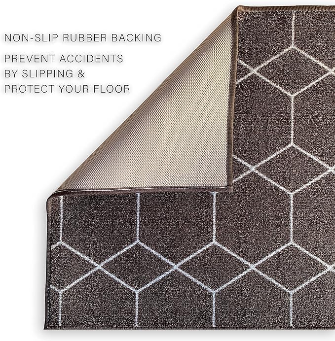 Custom Made Runner Rug for Kitchen Foyer Hallway Entry Choose Your Length Size 26 Inch Wide Geometric Lattice Design Brown Color (41 feet x 26 inch)