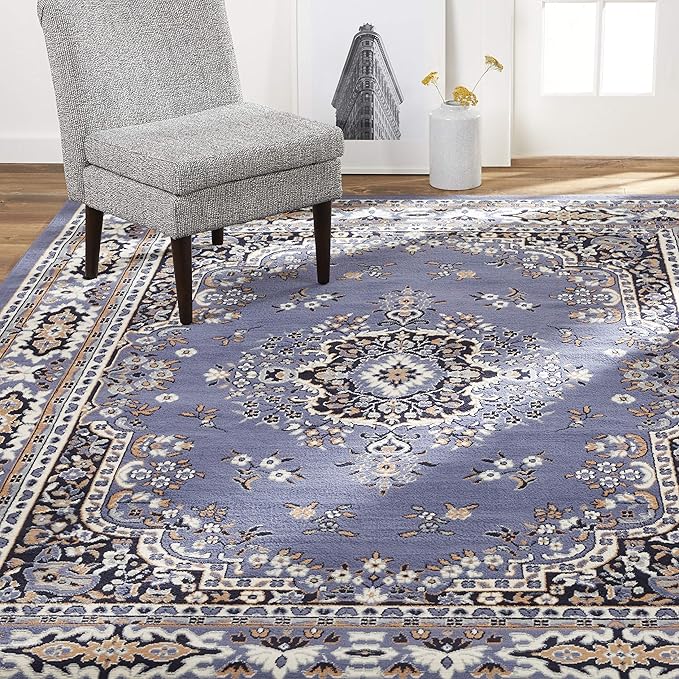 Home Dynamix Premium Sakarya Traditional Medallion Border Area Rug, Country Blue, 7'8"x10'7" Rectangle