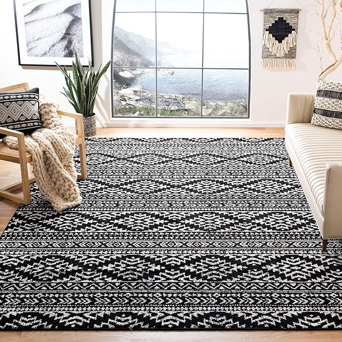 SAFAVIEH Area Rug 12x15 - Tulum Collection - Large - Black & Ivory, Moroccan Boho Tribal Design, Non-Shedding & Easy to Clean, Ideal for Living Room, Bedroom, Dining Space (TUL272Z)