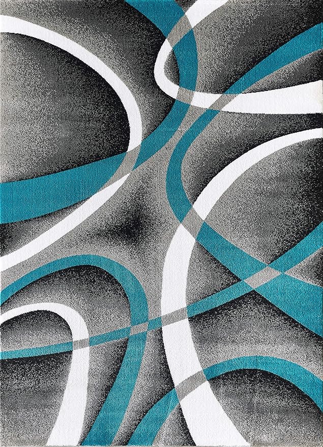 GLORY RUGS Modern Area Rug 4x6 Turquoise Swirls Carpet Bedroom Living Room Contemporary Dining Accent Sevilla Collection 4816A