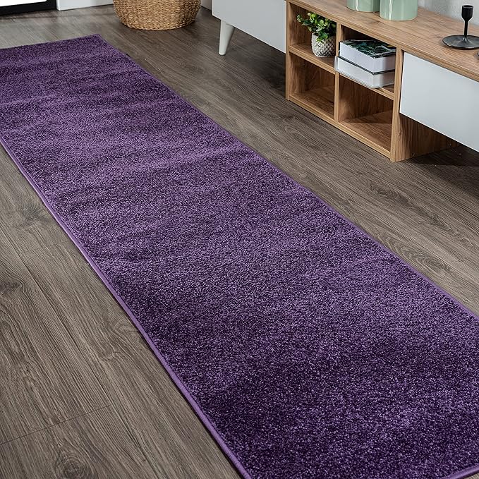 JONATHAN Y Haze Solid Low-Pile Purple Runner Rug 2x10, Coastal,Bohemian,Minimalist,Classic, Easy-Cleaning for Living Room,Bedroom,Kitchen,Pet Friendly,Non-Shedding (SEU100N-210)