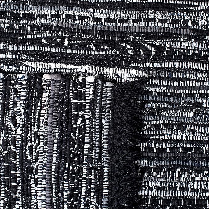 SAFAVIEH Rag Rug Collection Accent Rug - 4' x 6', Black, Handmade Boho Stripe Cotton, Ideal for High Traffic Areas in Entryway, Living Room, Bedroom (RAR121Z)