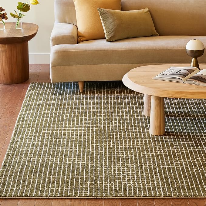 Rugs USA 3x5 Melrose Checked Wool Indoor Area Rug, Contemporary Farmhouse Moss/Ivory for Living Room, Bedroom, Office, Entryway, Hallway