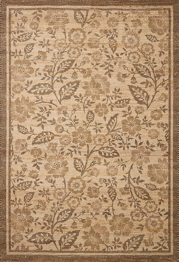 Loloi Chris Loves Julia Rue Collection RUE-03 Bark/Mocha 9'-3" x 13' Area Rug Jute Neutral Floral Living Room Bedroom Rug