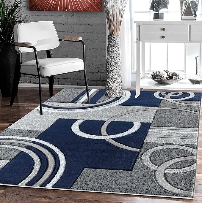 GLORY RUGS Area Rug Modern Soft Hand Carved Contemporary Floor Carpet with Premium Fluffy Texture for Indoor Living Dining Room and Bedroom Area (4x6, Navy)