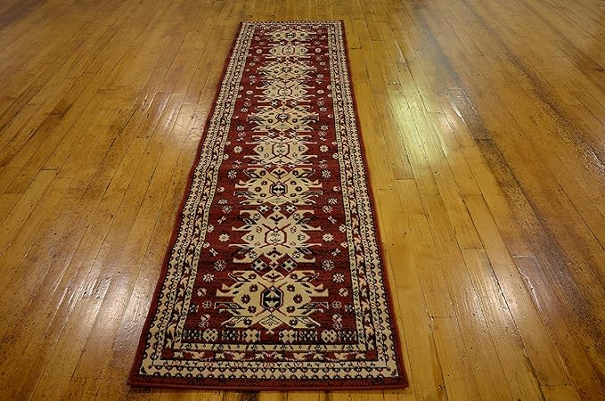 Unique Loom Taftan Collection Border Geometric Tribal Inspired Design Area Rug (2' 7 x 10' 0 Runner, Red/ Gold)