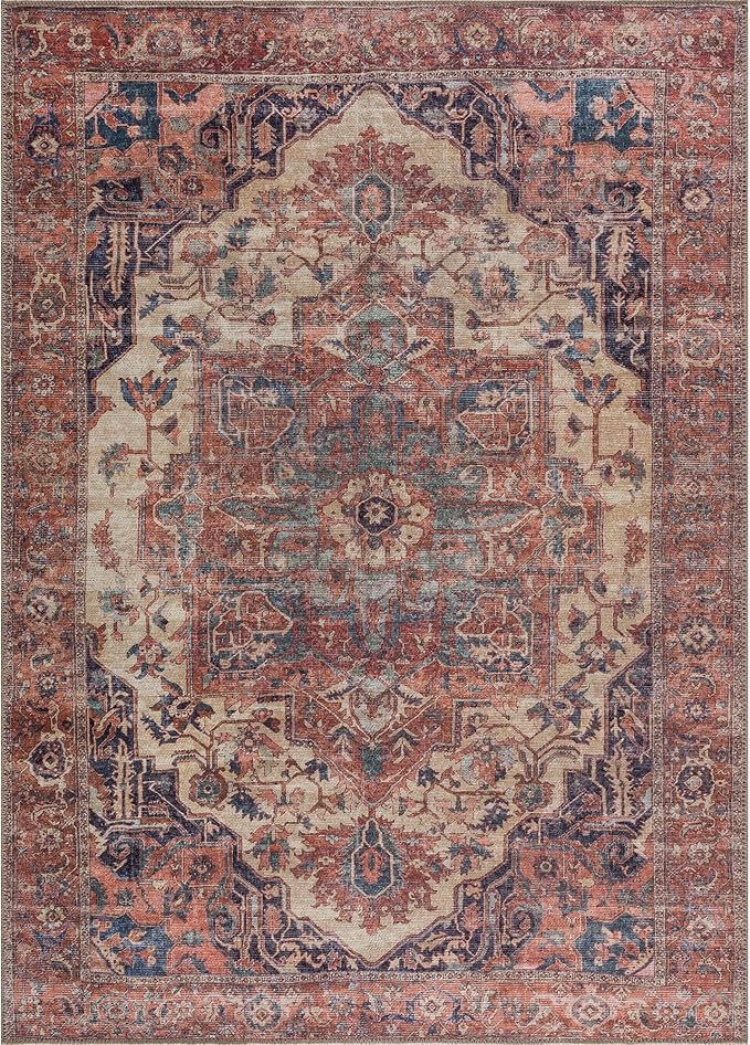 Bloom Rugs Washable Non-Slip 10x14 Rug - Beige/Terracotta Traditional Oriental Area Rug for Living Room, Bedroom, Dining Room, and Kitchen - Exact Size: 10' x 14'