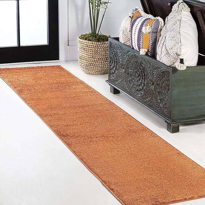 Eyely UES100M-212 Supersoft Haze Solid Low-Pile Indoor Runner Rug, Coastal, Bohemian, Minimalist, Classic, Casual for Bedroom,Kitchen,Living Room,Non Shedding,Easy-Washing, Orange, 2 X 12