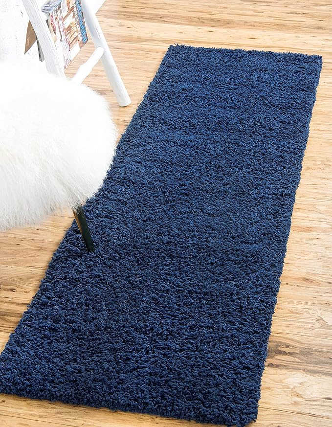 Unique Loom Solid Shag Collection Area Rug (2' 7" x 10' Runner Sapphire Blue/Navy Blue)