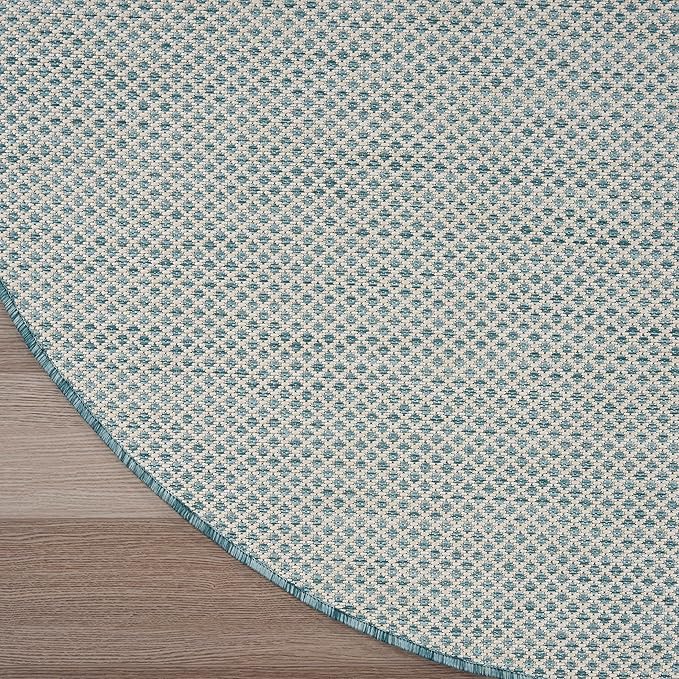 Nourison Home Courtyard Ivory Aqua 4' x Round Area Rug - Easy Clean, Non Shedding, Bed Room, Living Room, Dining Room, Kitchen (4' x Round)