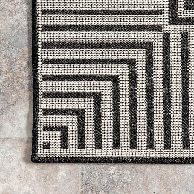 Nuloom Asha Black/Ivory, 4' x 6', Casual, Striped Border, Soft and Cozy, High Traffic, Stain Resistant, Easy Clean, Durable Area Rug for Indoor/Outdoor Patio, Deck, Porch, Garden, Courtyard