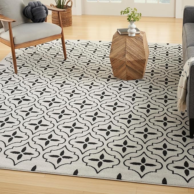 Nourison Home Nourison Essentials Ivory Black 8' x 10' Area Rug - Easy Clean, Non Shedding, Bed Room, Living Room, Dining Room, Kitchen (8' x 10')