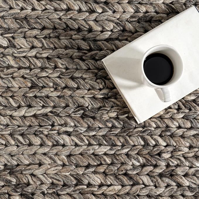 Nuloom Penelope Grey/Brown, 5' x 8', Hand-Braided, Wool & Cotton, Soft and Textured, High Traffic, Stain Resistant, Easy Clean, Durable Area Rug for Bedroom, Living Room, Dining, Foyer, Entryway