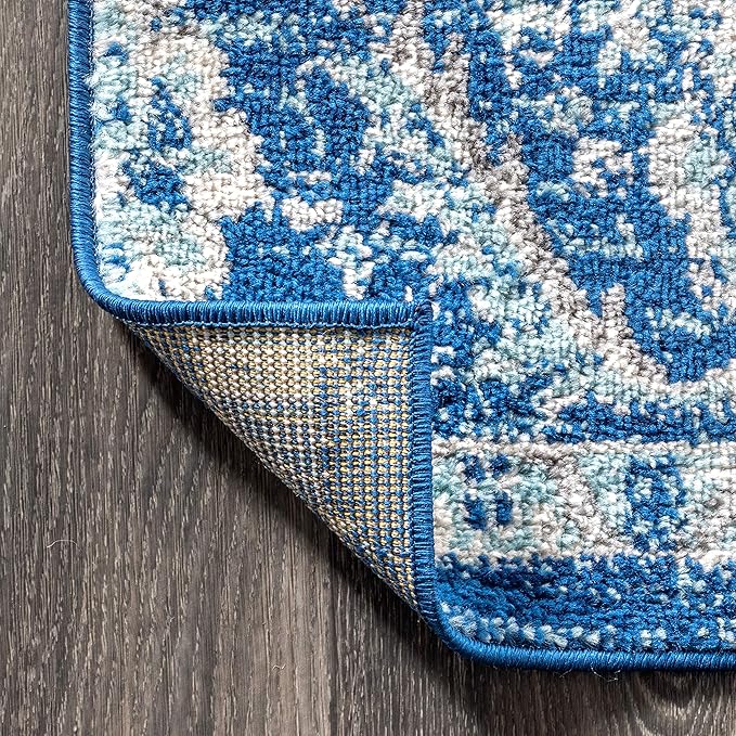 JONATHAN Y Boho Vintage Cream/Blue Indoor Area Rug, 4x6, Bohemian Flair Medallion, Floral Easy-Cleaning High Traffic for Living Room, Bedroom, Kitchen, Pet-Friendly, Non-Shedding (BMF106B-4)