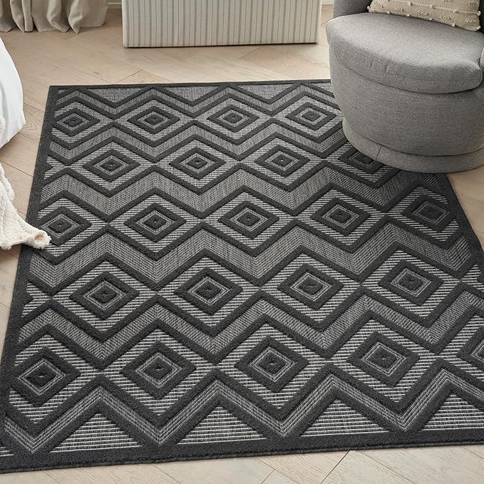 Nourison Home Versatile Charcoal Black 6' x 9' Area Rug - Easy Clean, Non Shedding, Bed Room, Living Room, Dining Room, Kitchen (6' x 9')