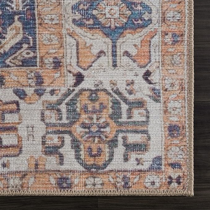 Bloom Rugs Washable 9' x 12' Rug - Orange/Blue/Beige Traditional Area Rug for Living Room, Bedroom, Dining Room, and Kitchen - Exact Size: 9' x 12'