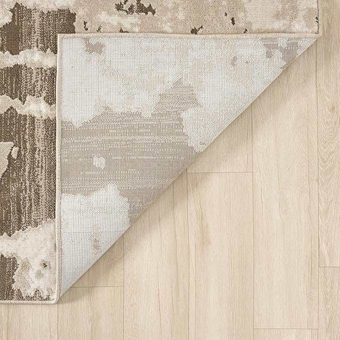 Abani Terra Area Rug for Living Room, Bedroom - Abstract Pattern - Brown Cream - 8' x 10' - Durable & Easy to Clean
