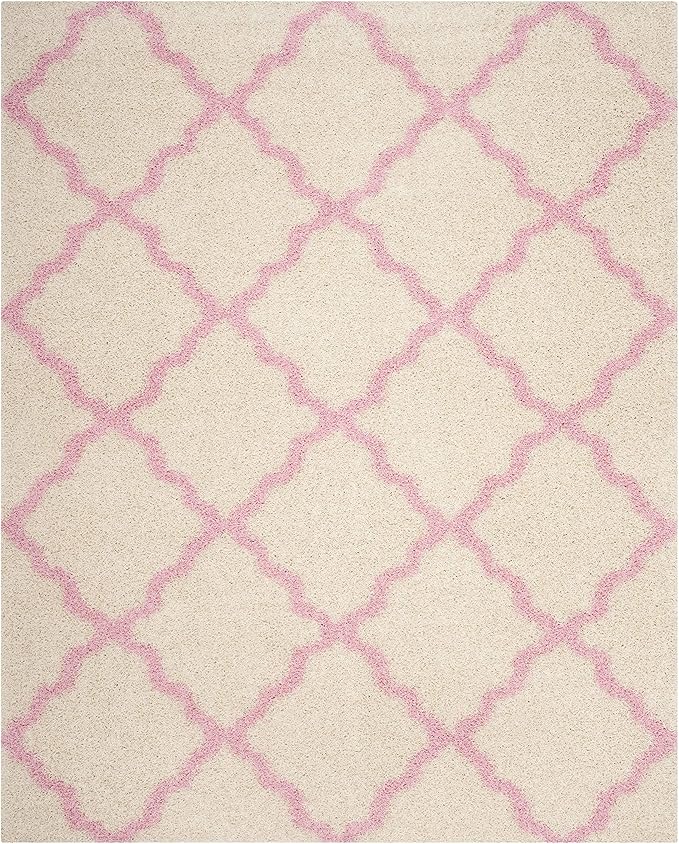 SAFAVIEH Area Rug 8x10 - Dallas Shag Collection - Large - Ivory & Light Pink, Trellis Pattern, Non-Shedding & Easy Cleaning, Plush Thick Pile, Ideal for Living Room, Bedroom, Dining Space (SGD257P)