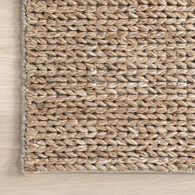 Nuloom Penelope Tan, 7'6" x 9'6", Hand-Braided, Wool & Cotton, Soft and Textured, High Traffic, Stain Resistant, Easy Clean, Durable Area Rug for Bedroom, Living Room, Dining, Foyer, Entryway