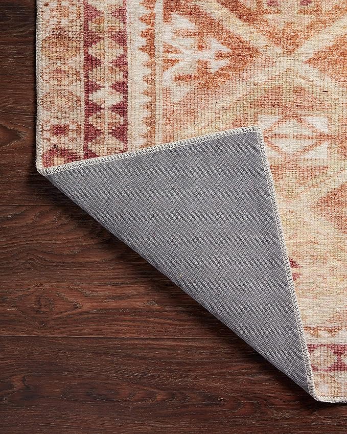 Loloi Layla Collection LAY-16 Natural/Spice 2'-6" x 12'-0" .13" Thick Runner Rug, Soft, Durable, Vintage Inspired, Distressed, Low Pile, Non-Shedding, Easy Clean, Printed, Living Room Rug