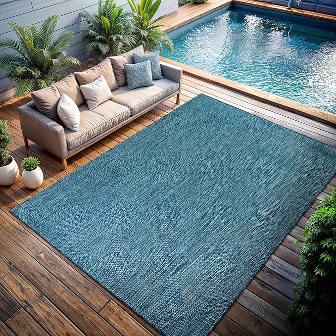 CAMILSON Outdoor Rug 10x14 Modern Area Rugs for Large Indoor and Outdoor Patios and Porches - Waterproof, Washable, Non-Shedding, Easy-to-Clean Outside Carpet (10 x 14, Solid - Aqua)