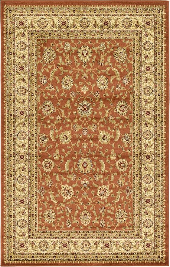 Unique Loom Voyage Collection Traditional Oriental Classic Intricate Design Area Rug (5' 0 x 8' 0 Rectangular, Terracotta/Ivory)