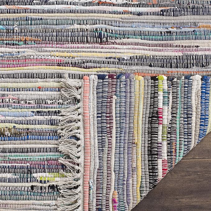 SAFAVIEH Rag Rug Collection Runner Rug - 2'3" x 14', Grey & Multi, Handmade Boho Stripe Cotton, Ideal for High Traffic Areas in Living Room, Bedroom (RAR121M)