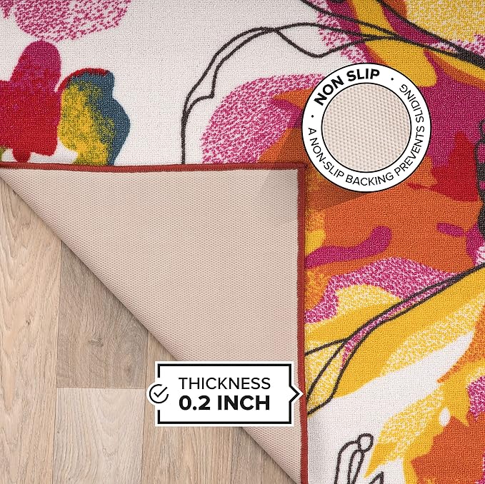 Rugshop Modern Bright Flowers Non-Slip (Non-Skid) Area Rug 5 X 7 (5' 3" X 7' 3") Multi