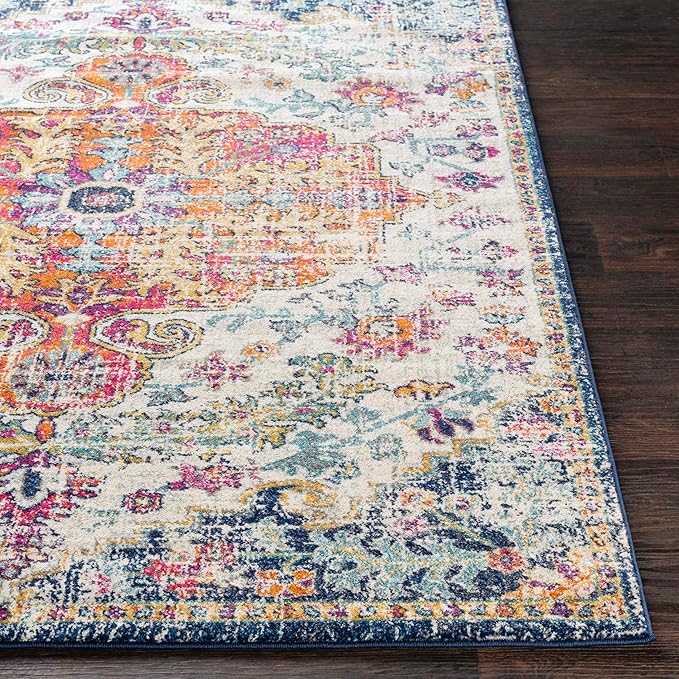 Livabliss Area Rugs - 12x18 Odelia Vintage Boho Aqua Off-White Blue Area Rug for Living Room Bedroom - Floral Medallion Stain Resistant Carpet for Kitchen, Nursery, Office (12' x 18')