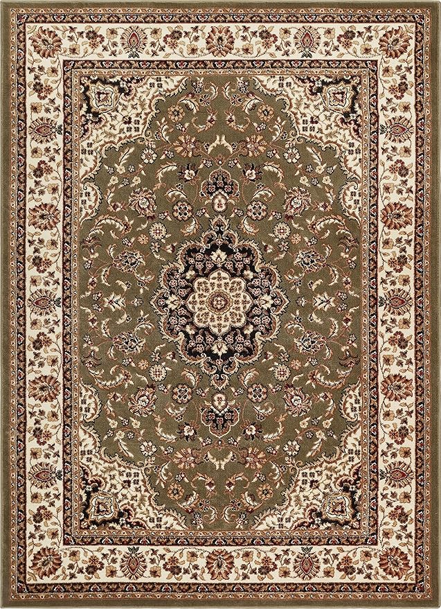 Well Woven Barclay Collection Medallion Kashan Green 6x9 Area Rug - for Living Room, Bedroom, and Dining Room