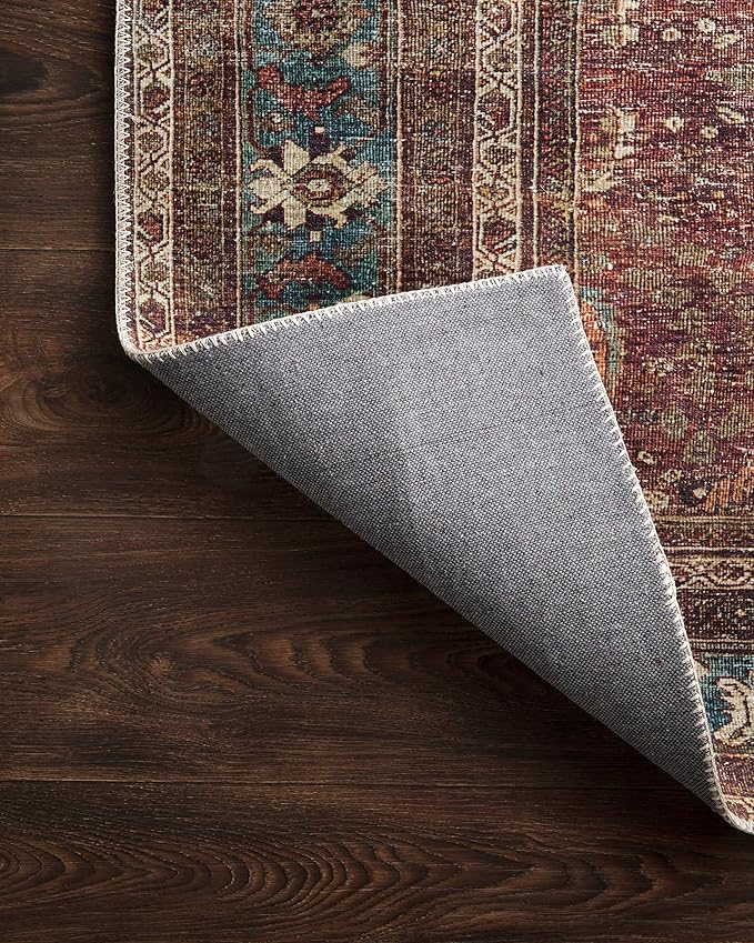 Loloi Layla Collection LAY-01 Brick/Blue 2'-3" x 3'-9" .13" Thick Accent Rug, Soft, Durable, Vintage Inspired, Distressed, Low Pile, Non-Shedding, Easy Clean, Printed, Living Room Rug