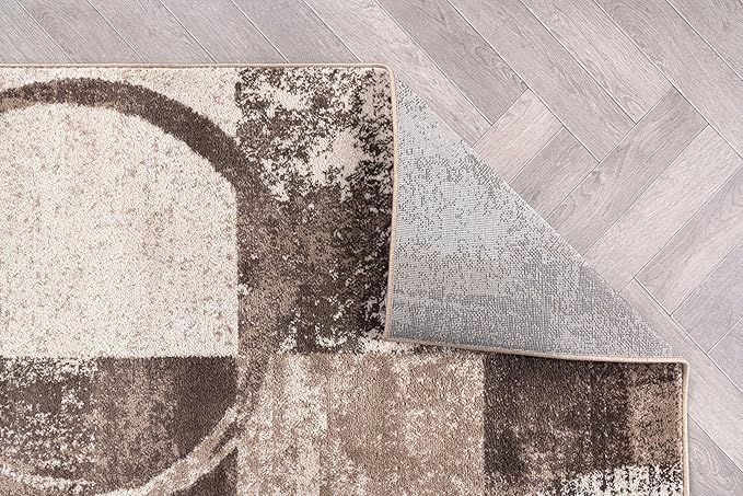 Rugshop Contemporary Abstract Circle Design Runner Rug, Non-Shedding Carpet for Hallway, Entryway, or Kitchen, Brown, 2' x 10'