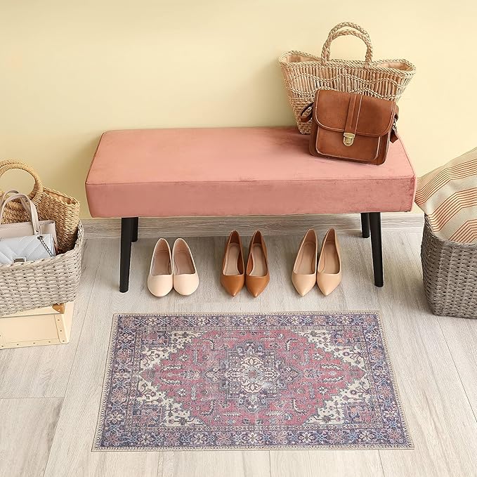 GLN Rugs Traditional Collection - Machine Washable Area Rug, Traditional Washable, Non Slip, Low Pile Chenille Rug, Living Room, Bedroom, Kitchen Rug (2' x 3' Multi Blue)