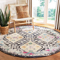 SAFAVIEH Madison Collection Area Rug - 9' Round, Black & Yellow, Boho Diamond Distressed Design, Non-Shedding & Easy Care, Ideal for High Traffic Areas in Living Room, Bedroom (MAD418Z)