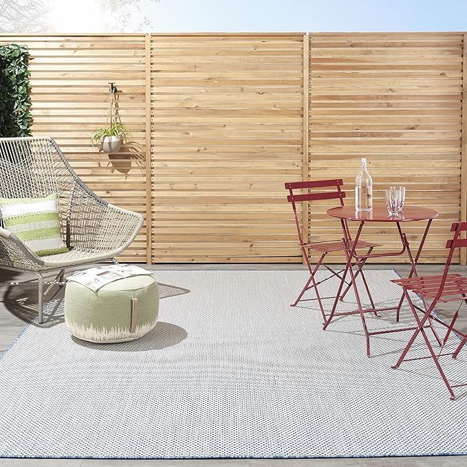 Nourison Home Courtyard Ivory Blue 7' x 10' Area Rug - Easy Clean, Non Shedding, Bed Room, Living Room, Dining Room, Kitchen (7' x 10')