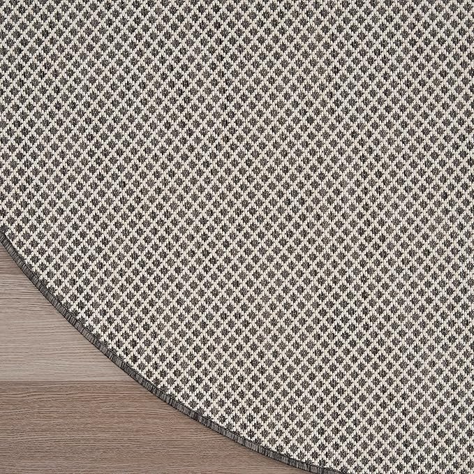 Nourison Home Courtyard Ivory Charcoal 8' x Round Area Rug - Easy Clean, Non Shedding, Bed Room, Living Room, Dining Room, Kitchen (8' x Round)