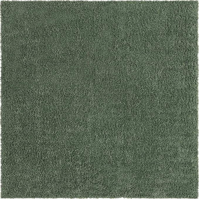 Unique Loom Davos Shag Collection Area Rug - Solid (10' Square, Sage)