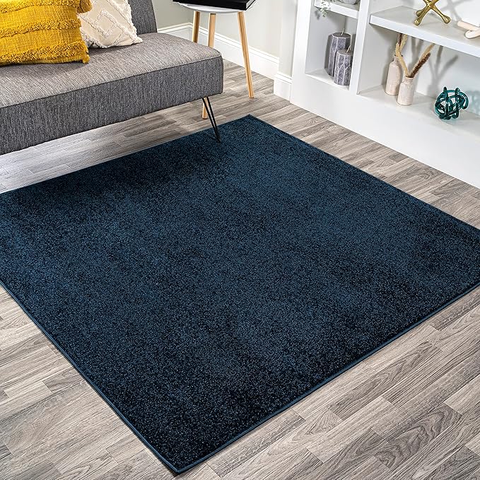 JONATHAN Y Haze Solid Low-Pile Navy 9x9 Square Indoor Area Rug, Coastal,Bohemian,Minimalist,Classic, Easy-Cleaning for Living Room,Bedroom,Kitchen,Pet Friendly,Non-Shedding (SEU100C-9SQ)