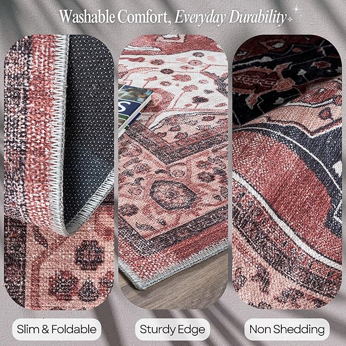 Fame Rugs Turkish Rug. Washable Vintage Oriental Antique Inspired Traditional Doormat Small Modern Area Rugs Luxury Entryway Entry Bedroom Bathroom Kitchen (404RR, 2' x 3')