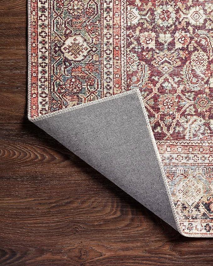 Loloi Layla Collection LAY-11 Cinnamon/Sage 3'-6" x 5'-6" .13" Thick Accent Rug, Soft, Durable, Vintage Inspired, Distressed, Low Pile, Non-Shedding, Easy Clean, Printed, Living Room Rug