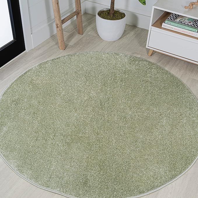 Eyely UES100O-6R Supersoft Haze Solid Low-Pile Indoor Area Rug, Coastal, Bohemian, Minimalist, Classic, Casual for Bedroom,Kitchen,Living Room,Non Shedding,Easy-Washing, Green, 6' Round