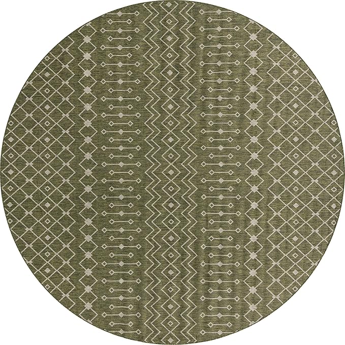 Unique Loom Outdoor Trellis Collection Area Rug - Tribal Trellis (13' Round, Green/ Natural)