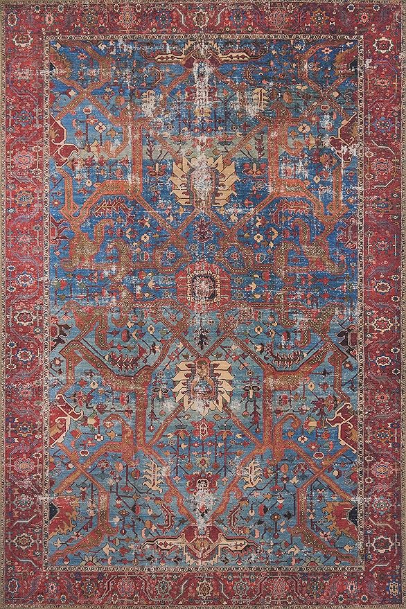 Loloi Loren Collection LQ-10 Blue/Red 3'-6" x 5'-6" Accent Rug