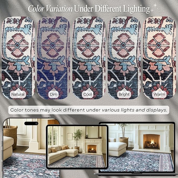 Fame Rugs Turkish Rug. Washable Vintage Oriental Antique Inspired Traditional Doormat Small Modern Area Rugs Luxury Entryway Entry Bedroom Bathroom Kitchen (409CN, 2'5 x 13'1)
